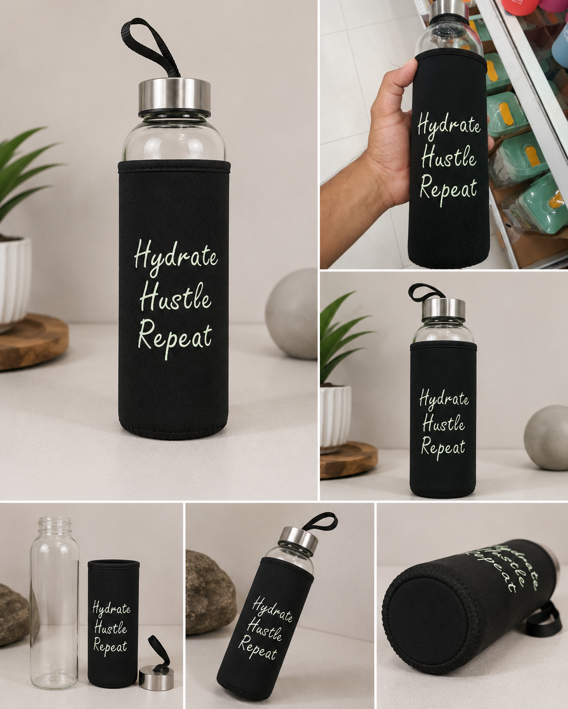 Nevixo Premium Borosilicate Glass Water Bottle with Protective Sleeve | 750ml | Leakproof | BPA Free